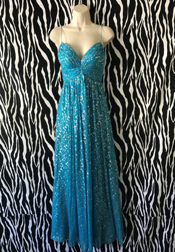 Turquoise And Silver Silk Maxi Dress