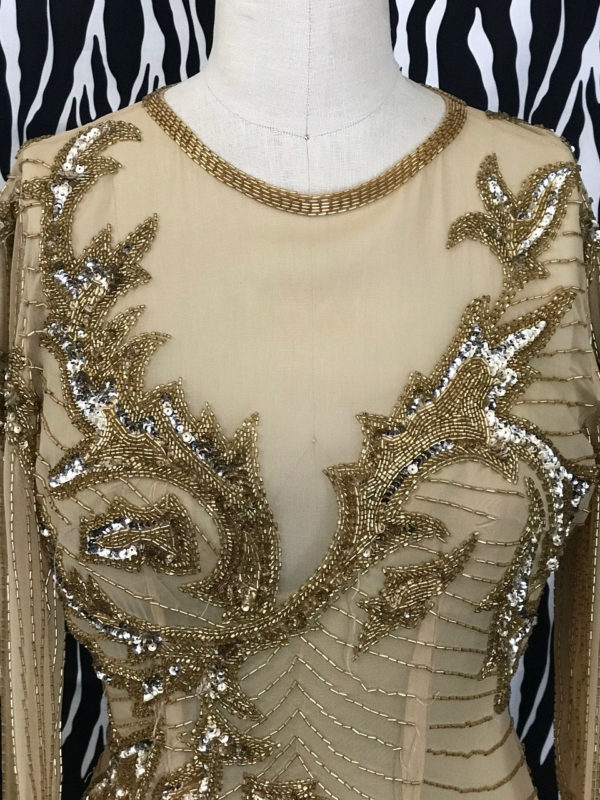 Gold Beaded Silk Vintage Evening Gown
