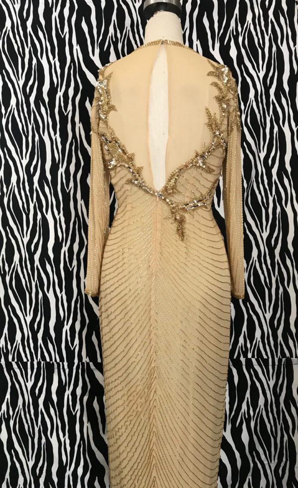 Gold Beaded Silk Vintage Evening Gown