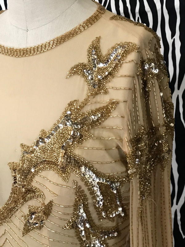 Gold Beaded Silk Vintage Evening Gown