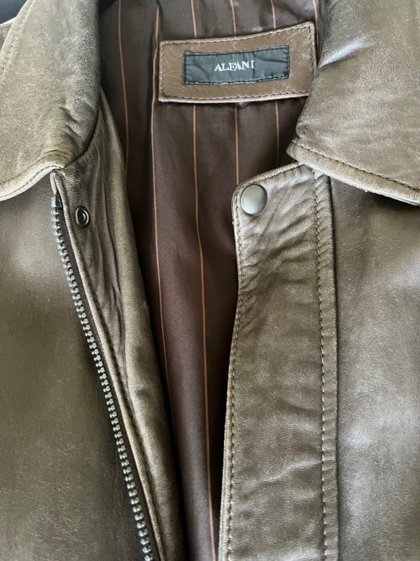 Alfani Brown Leather Bomber Jacket