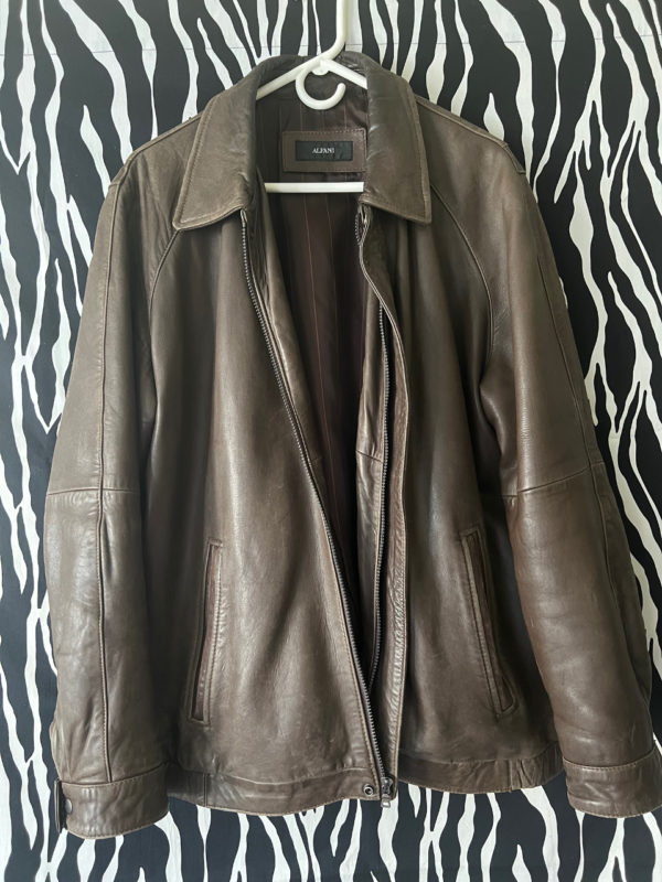 Alfani Brown Leather Bomber Jacket